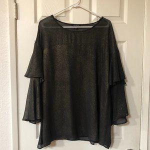 Lane Bryant Black with Gold Sheen Layered Bell Sleeve Blouse 22/24